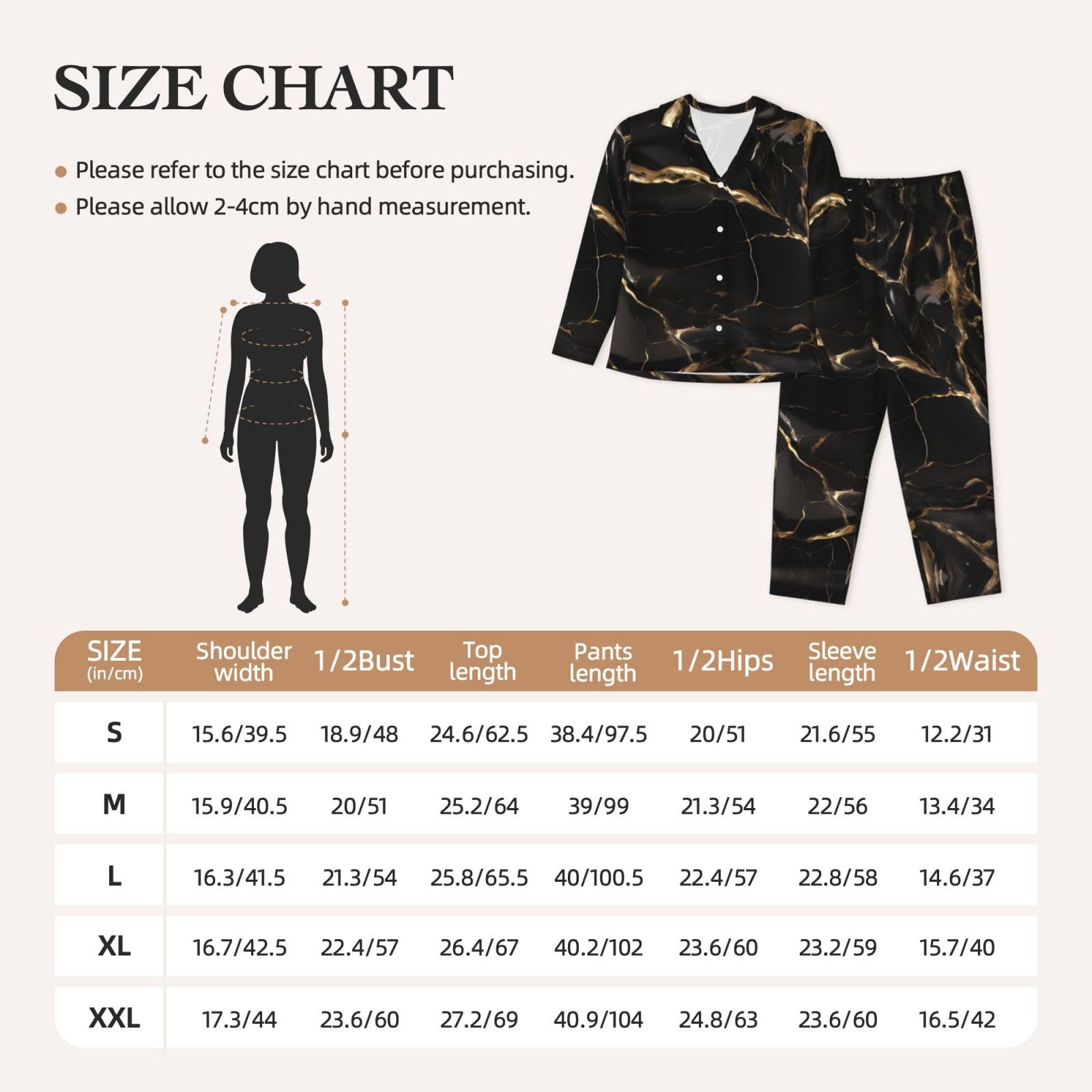 Set pigiama da donna a maniche lunghe nero oro marmo stampato a maniche lunghe abbottonato pigiama set disponibile in 5 taglie