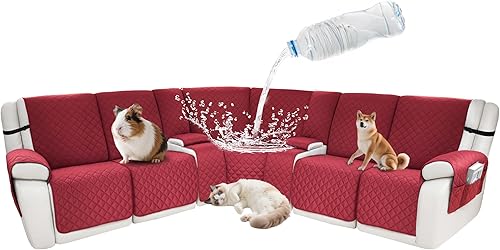 Miniatura 129 de Fundas impermeables para sofá reclinable seccional en forma de L, funda para sofá seccional reclinable de 7 piezas, antideslizante, lavable, juego