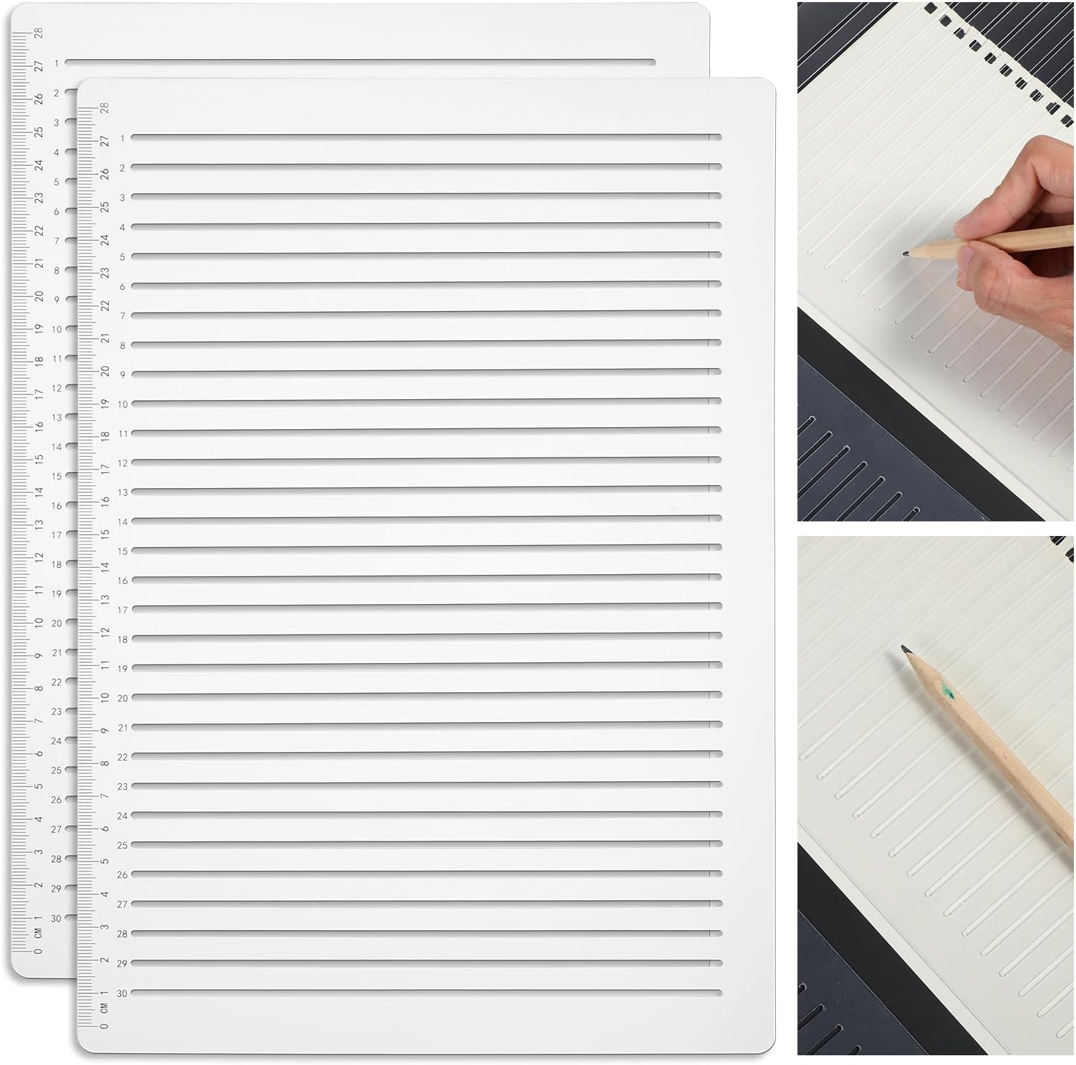 COMNICO Plastic Straight Line Stencil, 2Pcs Scale Calligraphy Template for Journaling Spacing Line Lettering Guide Template Line Drawing Stencil Scale Measuring Ruler for Paper Card Aids