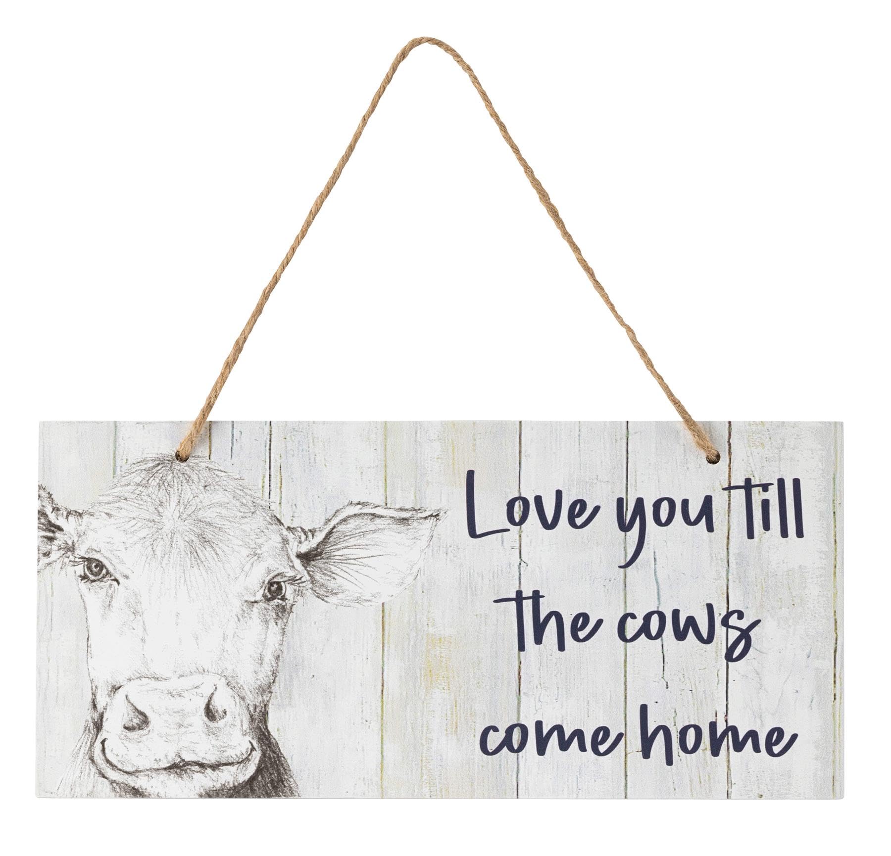 Fieldview Farm Cow Wall Plaque | Rustic Farmhouse Hanging Sign with Inspirational Quote | M&W