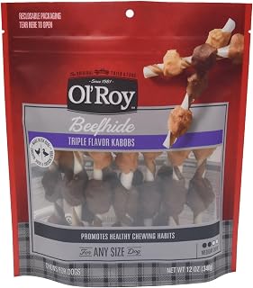 GYCO Triple Flavor Kabobs Rawhide Chews Dry for All Dogs, 12 oz. Made with Real Chicken, Duck & Chicken Liver Beefhide. Triple Flavor kabobs.