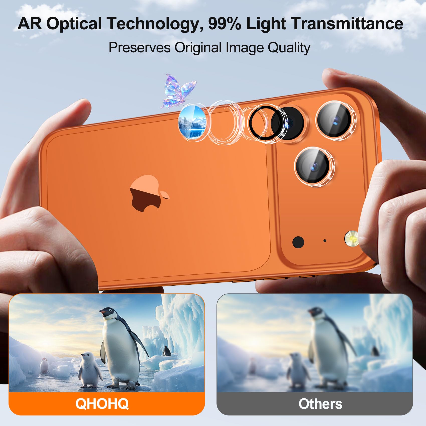 QHOHQ 3 Pezzi Protezione Fotocamera per iPhone 16 Pro Max/16 Pro/15 Pro Max/15 Pro/17 Pro Max/17 Pro, Top 9H+ Vetro Temperato, [15 Piedi Antiurto di Grado Militare], Auto-Install 1s - Trasparente