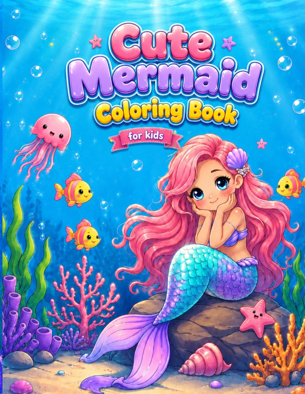 Cute Mermaid Coloring Book: 40 Beautiful Mermaid Illustrations for Kids and Toddlers