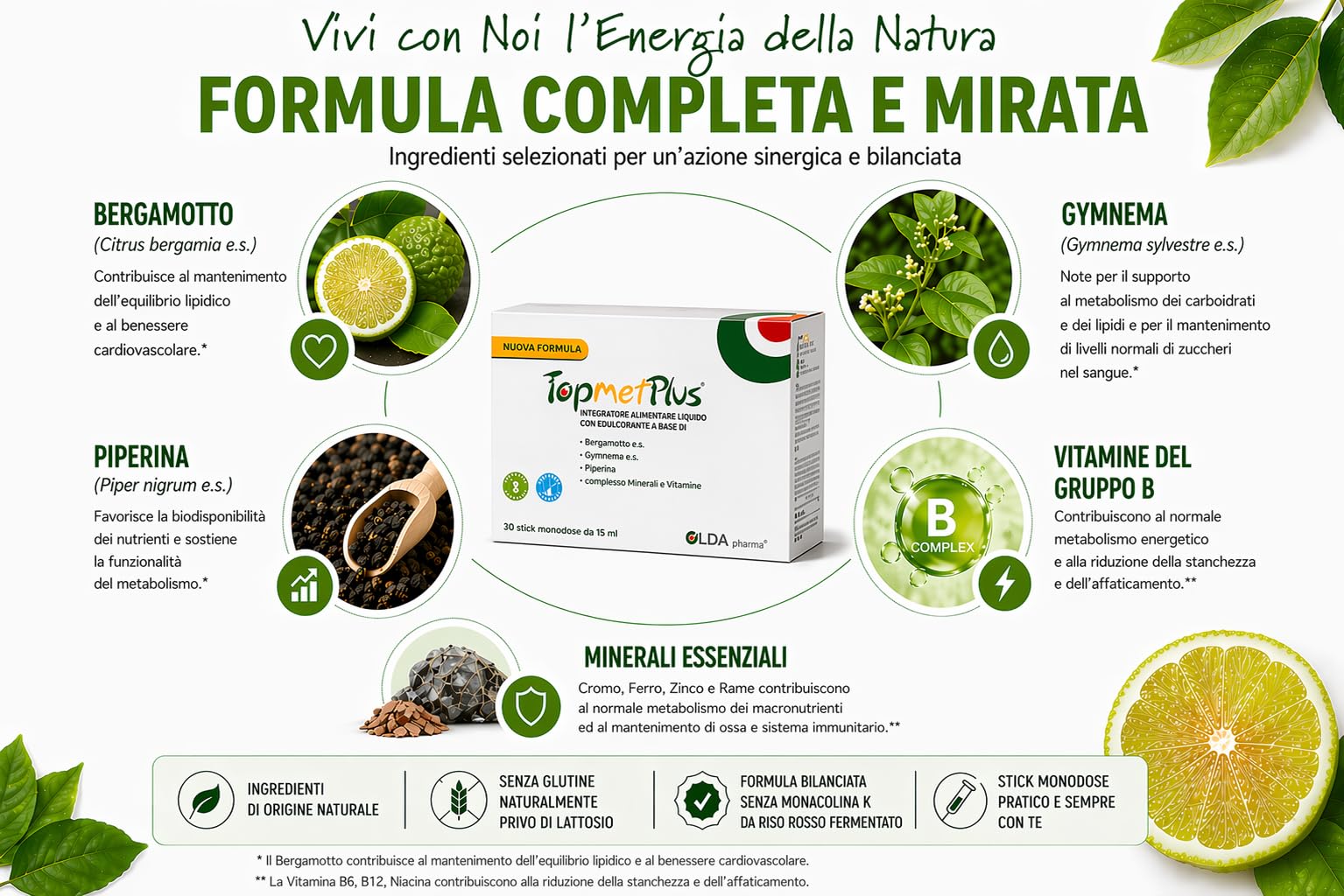 TopmetPlus - Equilibrio metabolico, benessere Cardiovascolare - Kit 2 conf. | Con 1000 mg di Bergamotto e.s./dose, complesso di Minerali e Vitamine B per favorire il naturale equilibrio dell'organismo.