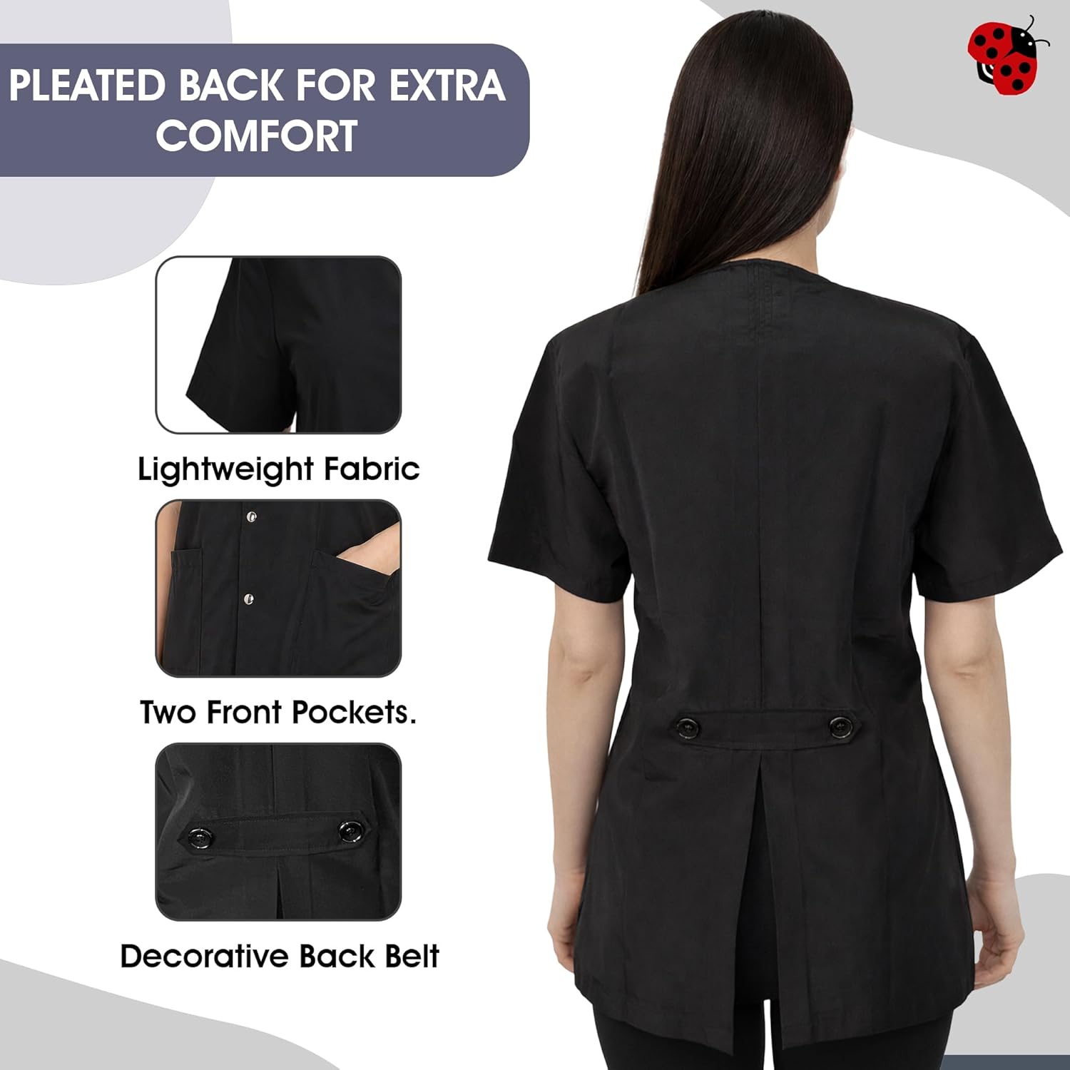 Ladybird Line 530 Women Water Resistant Grooming Jacket, Snap Button Front, Pleated Back Detailing, Hair Bleach Resistant