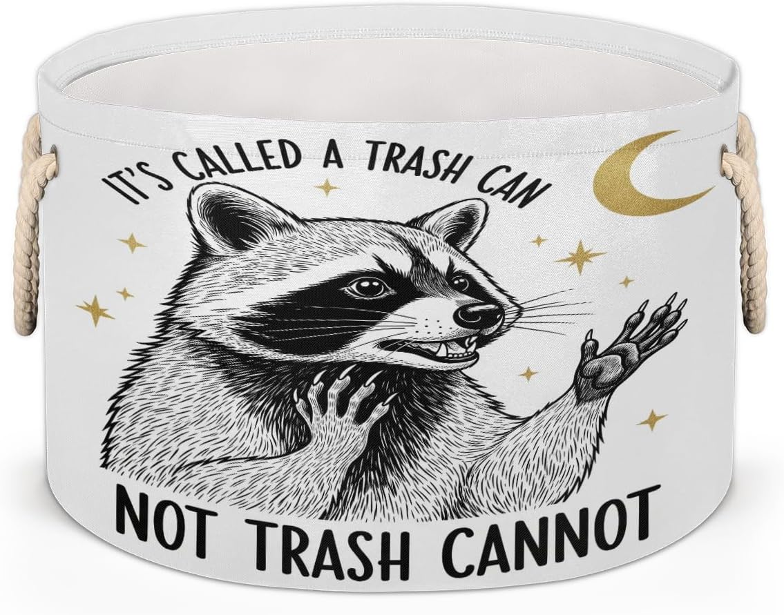 Large Storage Baskets - Raccoon Nursery Round Collapsible Organizer Bin Box Laundry Hamper for Kids Toys, Blanket, Bedroom Living Room Home Decor, Gift Basket, 19.4"x13.3"
