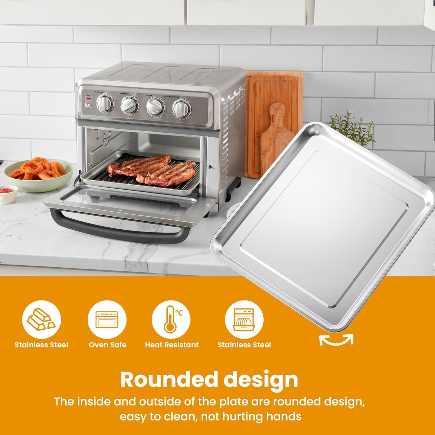 Stainless Steel Air Fryer Basket & Baking Tray Set For Cuisinart TOA-060 & TOA-065 - 2-Piece Replacement