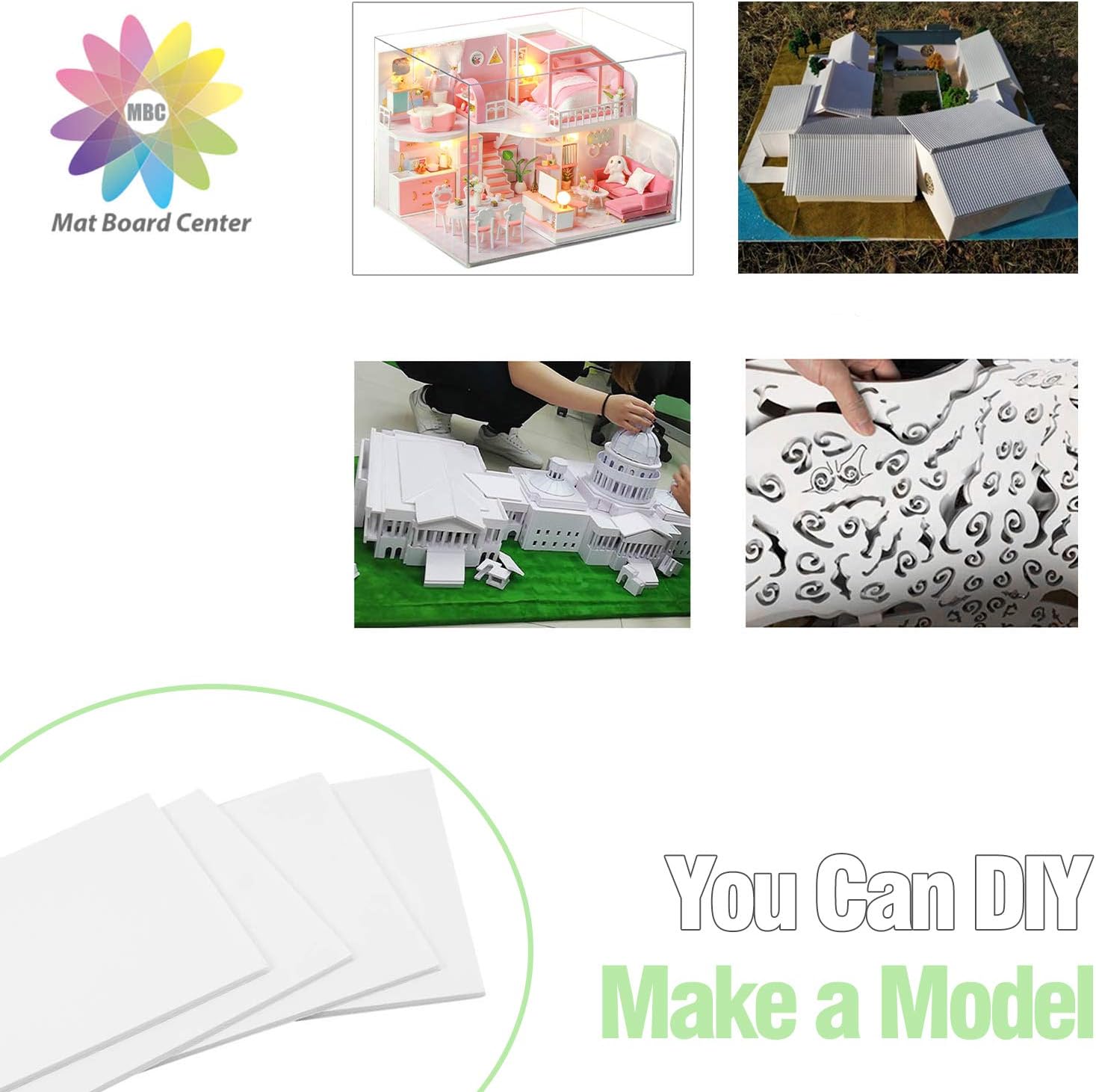 Mat Board Center, Pack of 10 3/16" Thick White with White Core Foam Core Backing Board/Mounting Board (5x7) : Office Products