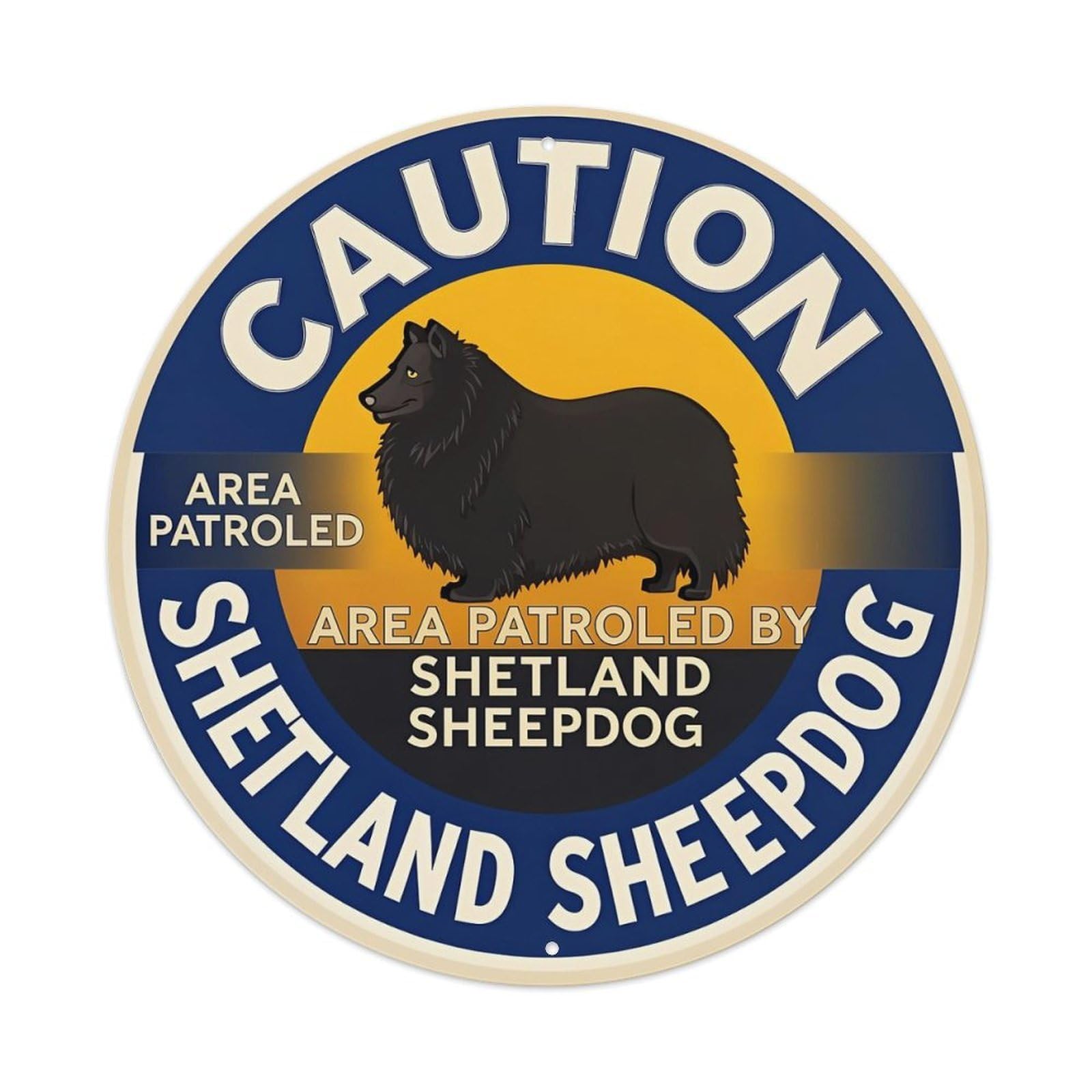 Jdyansheng Vintage Caution Shetland Sheepdog Area Patrolled Tin Sign Metal Poster Metal Signs For Home Man Cave Bar Cafe Kitchen Laundry Room Wall Decorations 8X8 Inches