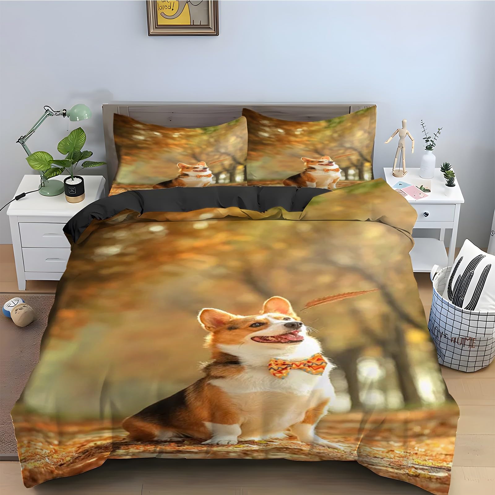 Parure de lit Corgi 3 pièces avec housse de couette 200x200 en microfibre douce