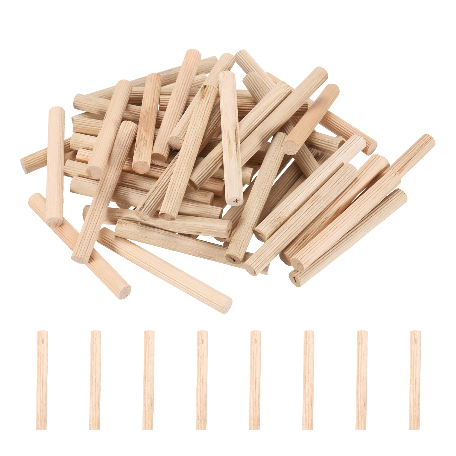PATIKIL 168 Pcs Wooden Dowel Pins 2/5 Inch Dia, 3.54 Inch Long, Fluted Hardwood Dowel Rods Pegs for Furniture Door Woodworking and DIY Crafts