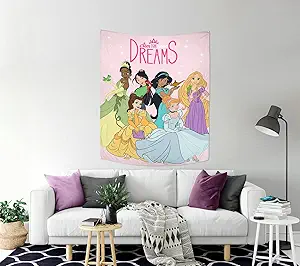 Jay Franco Disney Princess Aim for Your Dreams Tapestry – 50 x 60 Inch Wall Hanging – Kids Room Décor (Official Disney Product)