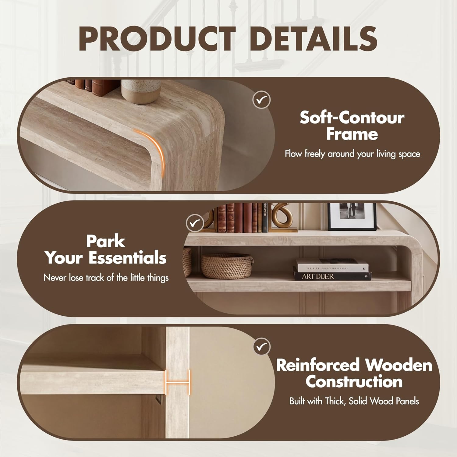 Hyfirm 51 Inch Long Modern Console Table for Entryway, Travertine Style Sofa Table Behind Couch, 30” Tall Hallway Tables with Lower Shelf, Simple Beige Wooden Console for Living Room, Foyer, Apartment