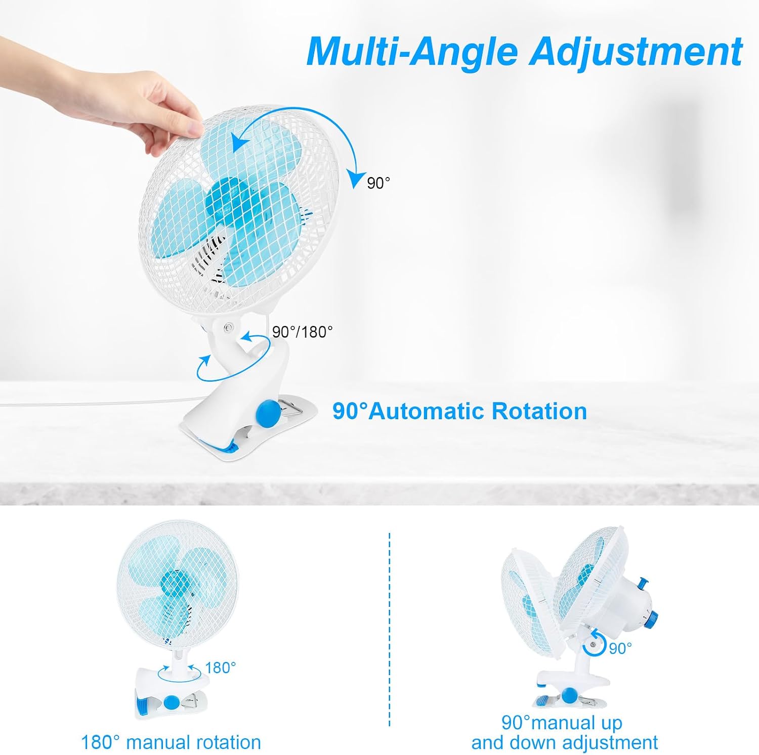 8.6" Clip On Fan, Portable Quiet Clamp Fan w/2 Speed, Auto Oscillation Personal Table Fan with Sturdy Clamp for Home Office Desk OutdoorCamping Travel w/ 3.94FT Cord