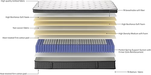 Miniatura 3 de KOW Colchón híbrido de 12 pulgadas en una caja, espuma viscoelástica de gel con resortes embolsados individuales, colchón de firmeza media para un