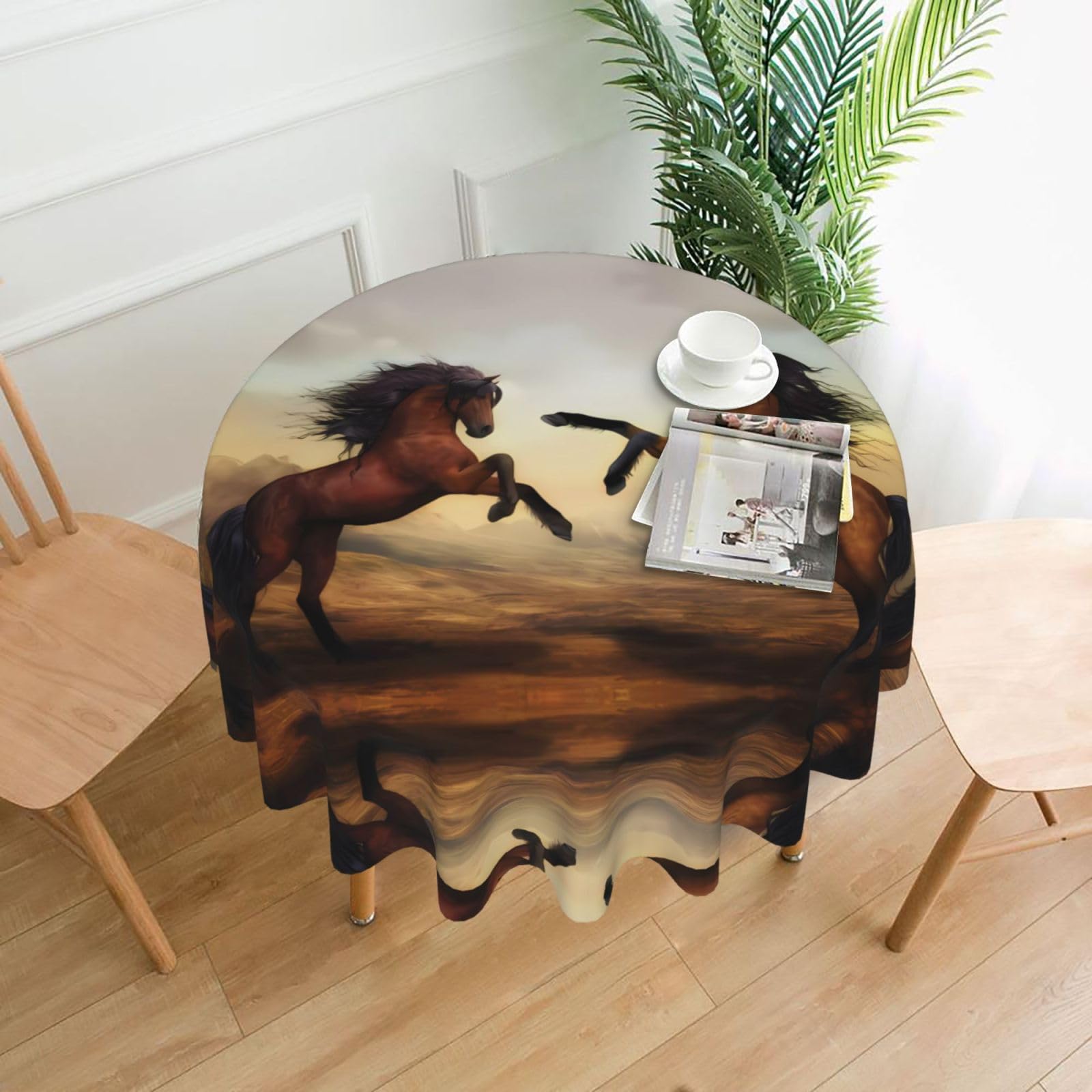 HJFCZH Jumping Horse Prints Round Decorative Tablecloth 60in - High-Grade Polyester Throw for Dinners, Weddings & Everyday Use