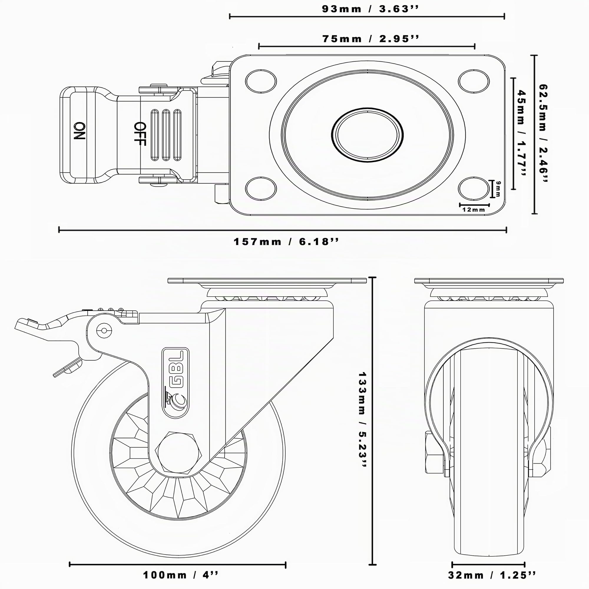 GBL Ruote per Carrello Carichi Pesanti - Ruote Mobili con Freno - Set di 4 Rotelle Mobili Antigraffio Girevoli - Rotelle Pivotanti per Carrelli Industriali - Ø 100 mm Portata Max 600 kg - Rosso