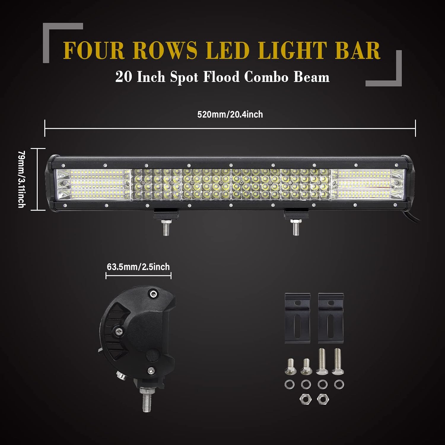 SKYWORLD LED Light Bar, Quad Row 20 inch 510W Spot Flood Combo Beam Work Driving Lamp with License Plate Mounting Bracket for Truck Offroad Car ATV SUV 4X4 Boat 12V 24V