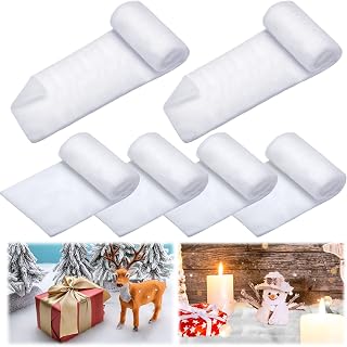 6 Pieces Christmas Snow Blanket Roll Fake Indoor Snow Blanket Artificial Snow Blanket Holiday Decorating Snow for Christmas Decoration, Village Displays, Under The Christmas Tree