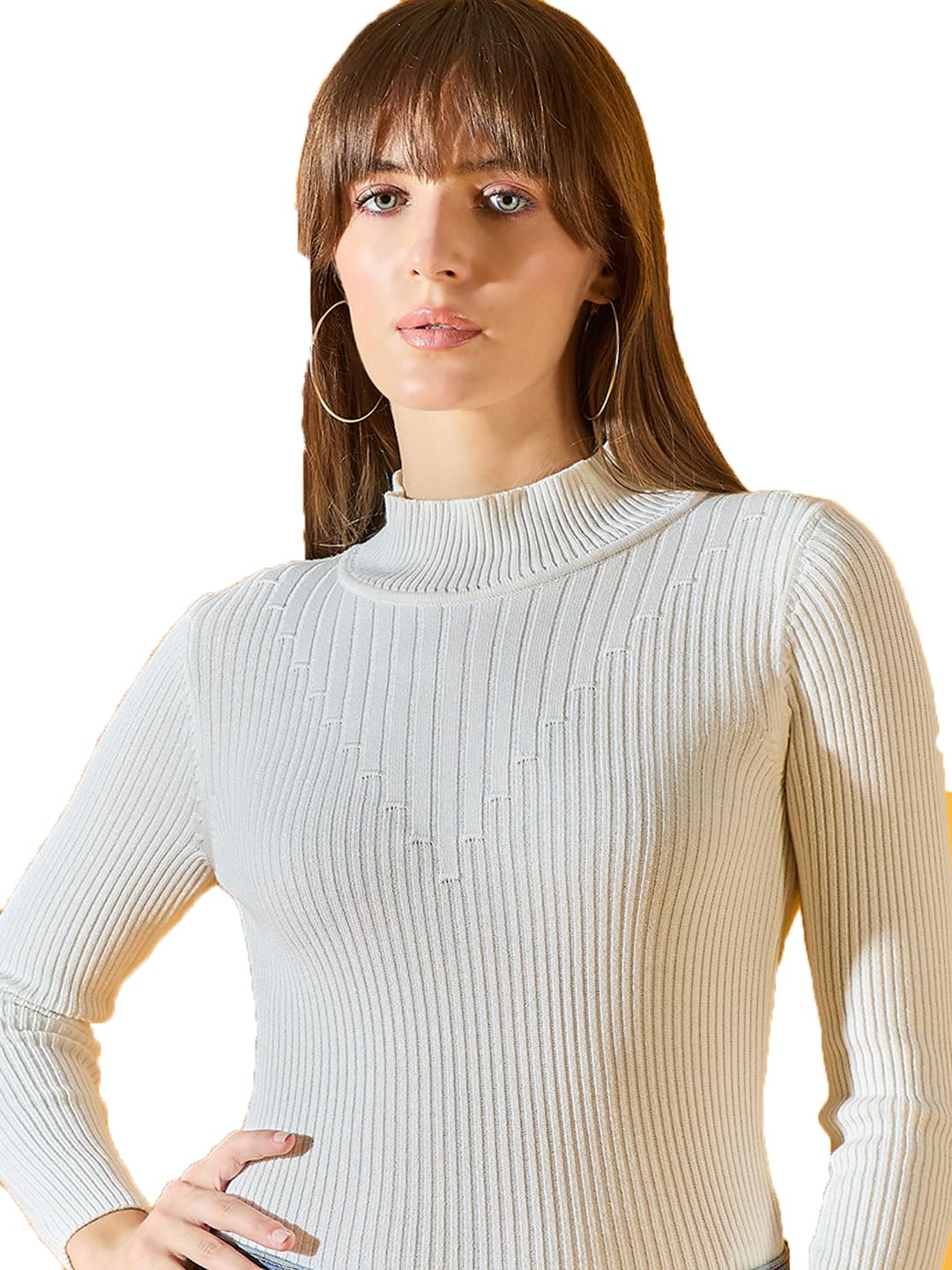 98 north 98 Degree North Women Cotton Self Design High Neck Pullover Has A Full Sleeves and Straight Hem-RG1156-WHITE-picture-17