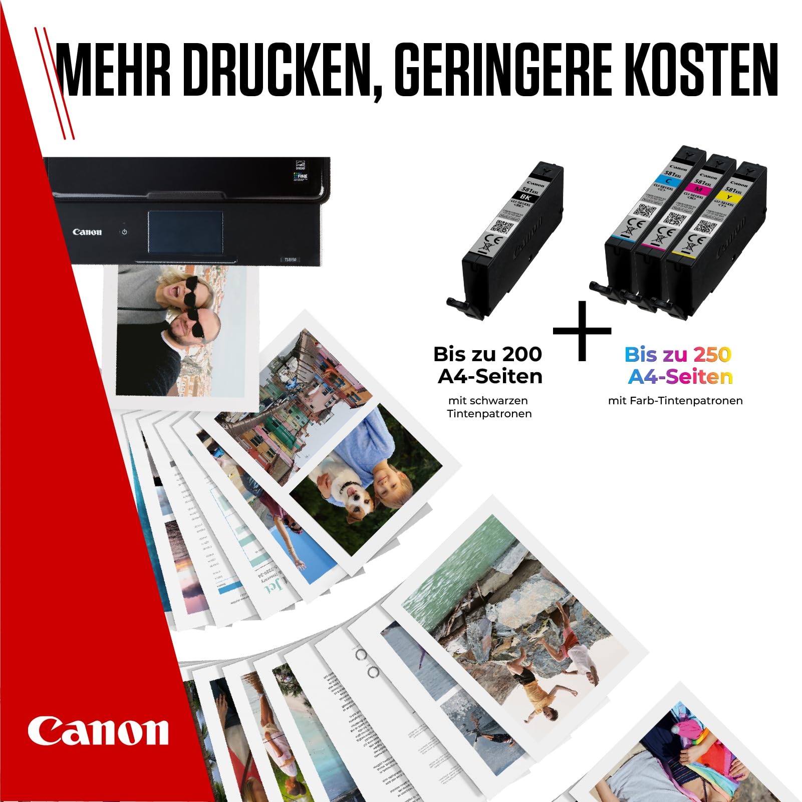 Canon Tintenpatronen - CLI-581 C M Y BK Original XXL Druckerpatronen mit hoher Reichweite 4er Pack (1 x XXL Schwarz, 1 x Cyan, 1 x Magenta, 1 x Gelb)