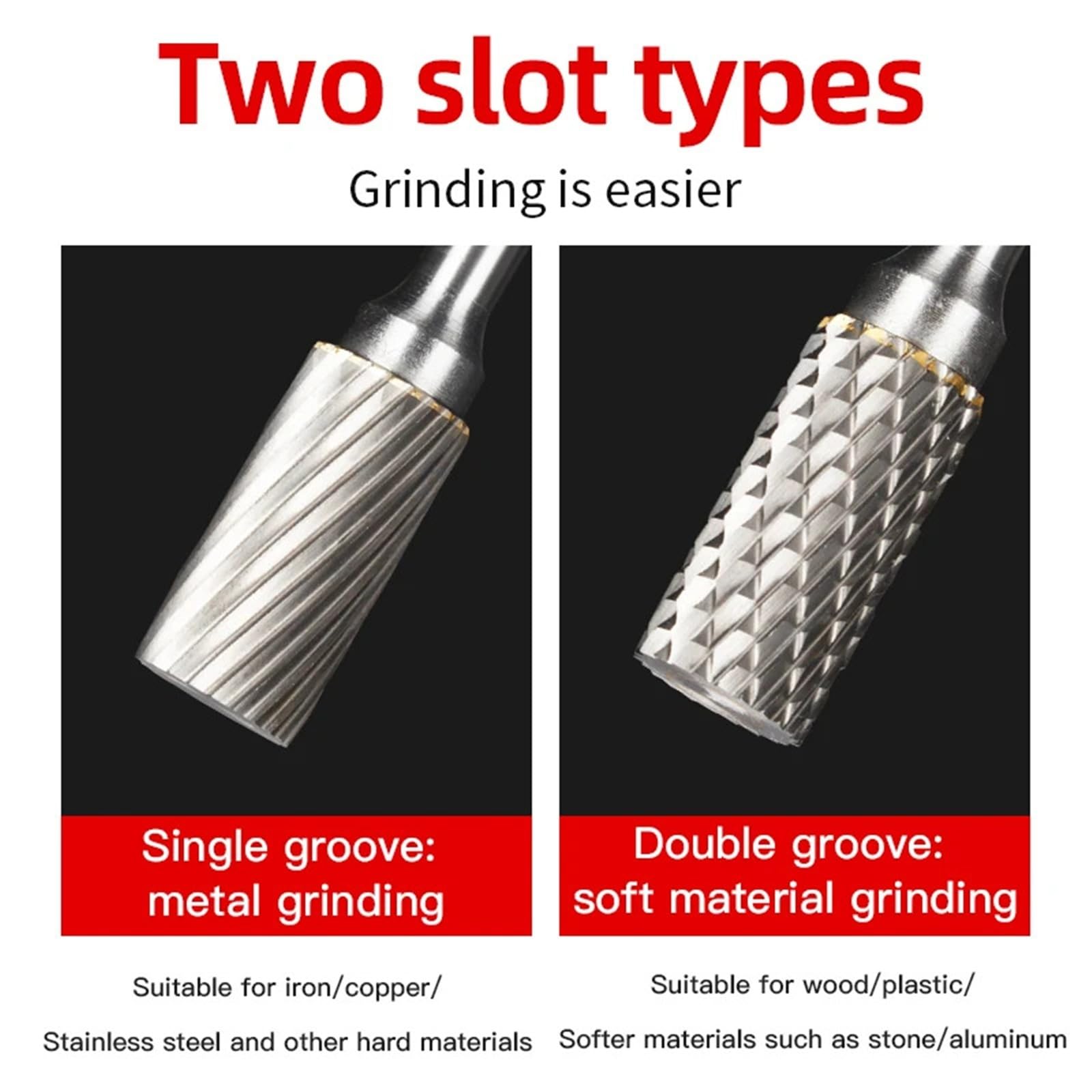 5pcs Carbide Rotary Burr Cut Grinding Tool Wood Metal Stone Carving Bits Double Diamond Cut Rotary Bits(TZ15280505)