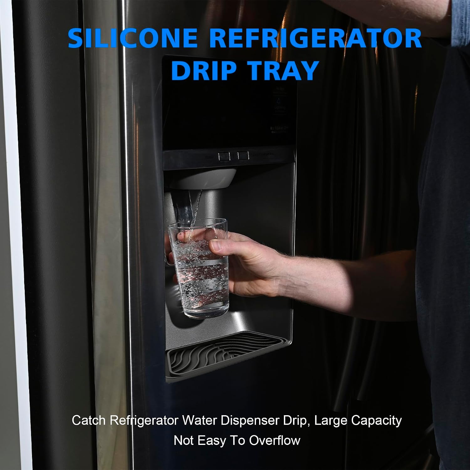 2 Pack Silicone Refrigerator Drip Tray Catcher – Universal Fridge Water and Ice Dispenser Overflow Mat, Reusable Anti-Spill Drip Pad for Whirlpool, Samsung, LG, Frigidaire, Cut-to-Fit Design