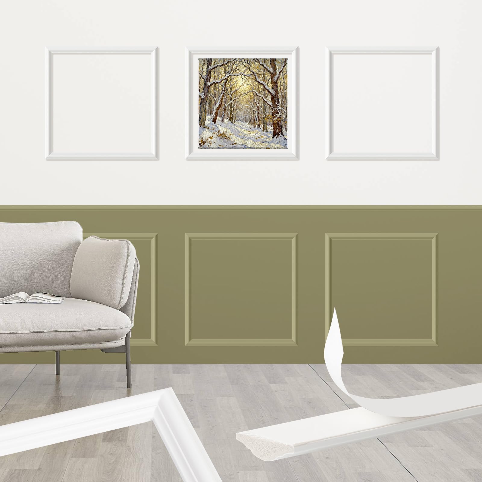 6 Sets Peel and Stick Wall Molding Kit, Wainscoting Panels Peel and Stick, Ready to Go Easy to Install for DIY Lovers, Picture Frame Molding for Home Decoration(16 X16 Inch)