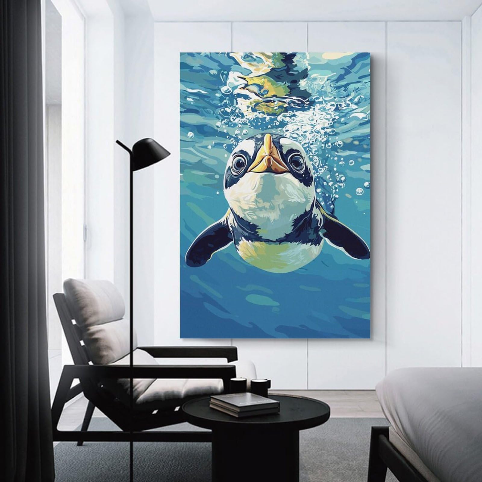 Junmoney Penguin Swimming Underwater Home Decor Wall Art 24x36inch(60x90cm), for Gallery Wall Layouts in Home Or Office, A Versatile Canvas Print for Layering