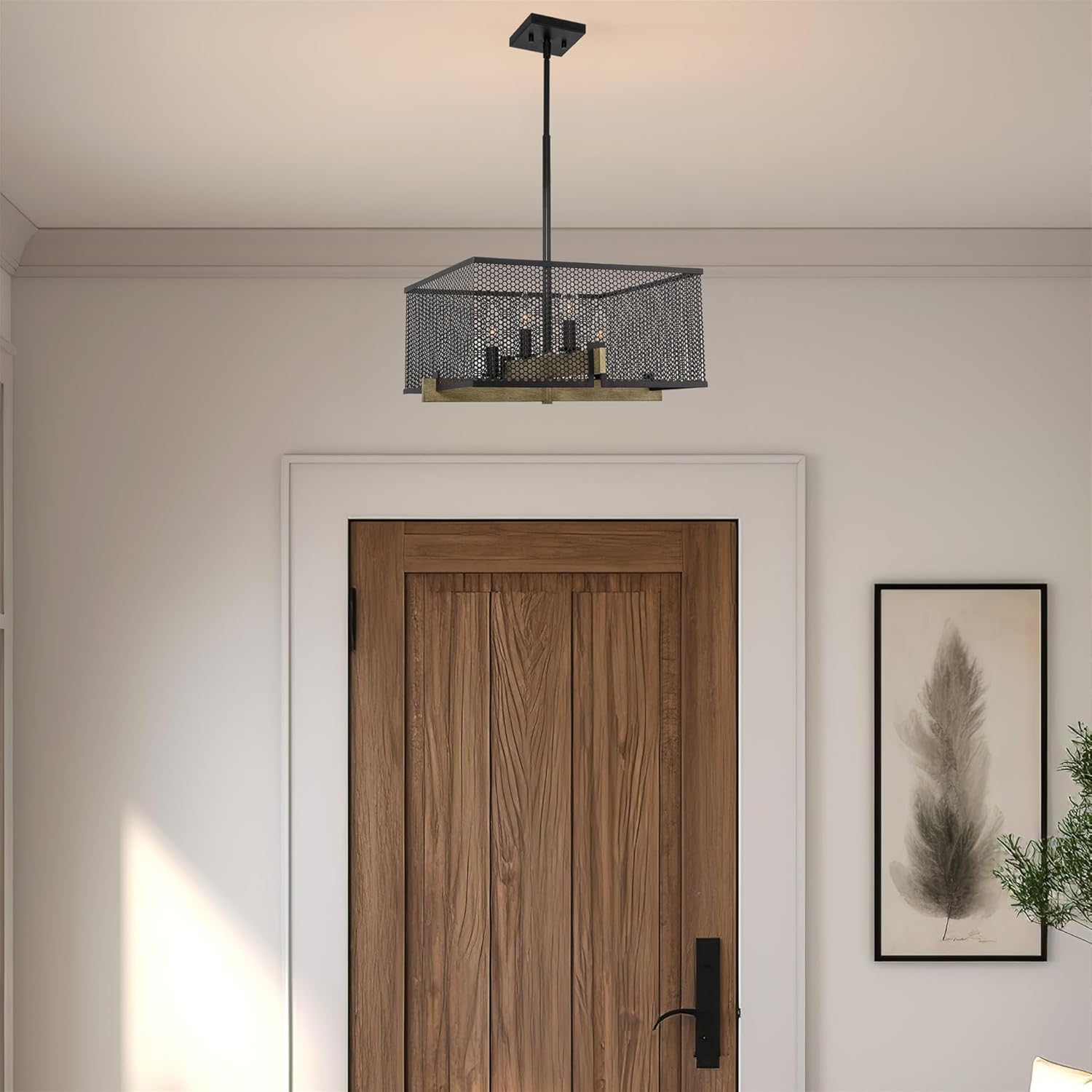 Channing 28" Black Metal Cage Square Chandelier with Dimmer Compatibility
