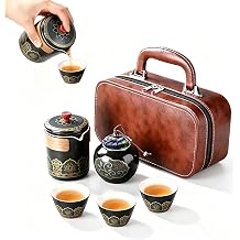 Ceramic Kungfu Tea Sets,Protable Travel Tea Set With,Tea Pot, 3x Tea Cups, Tea Canister, Carrying Case|Asian Tea Set Suitable for Office, Picnic, Home, BusinessTrip
