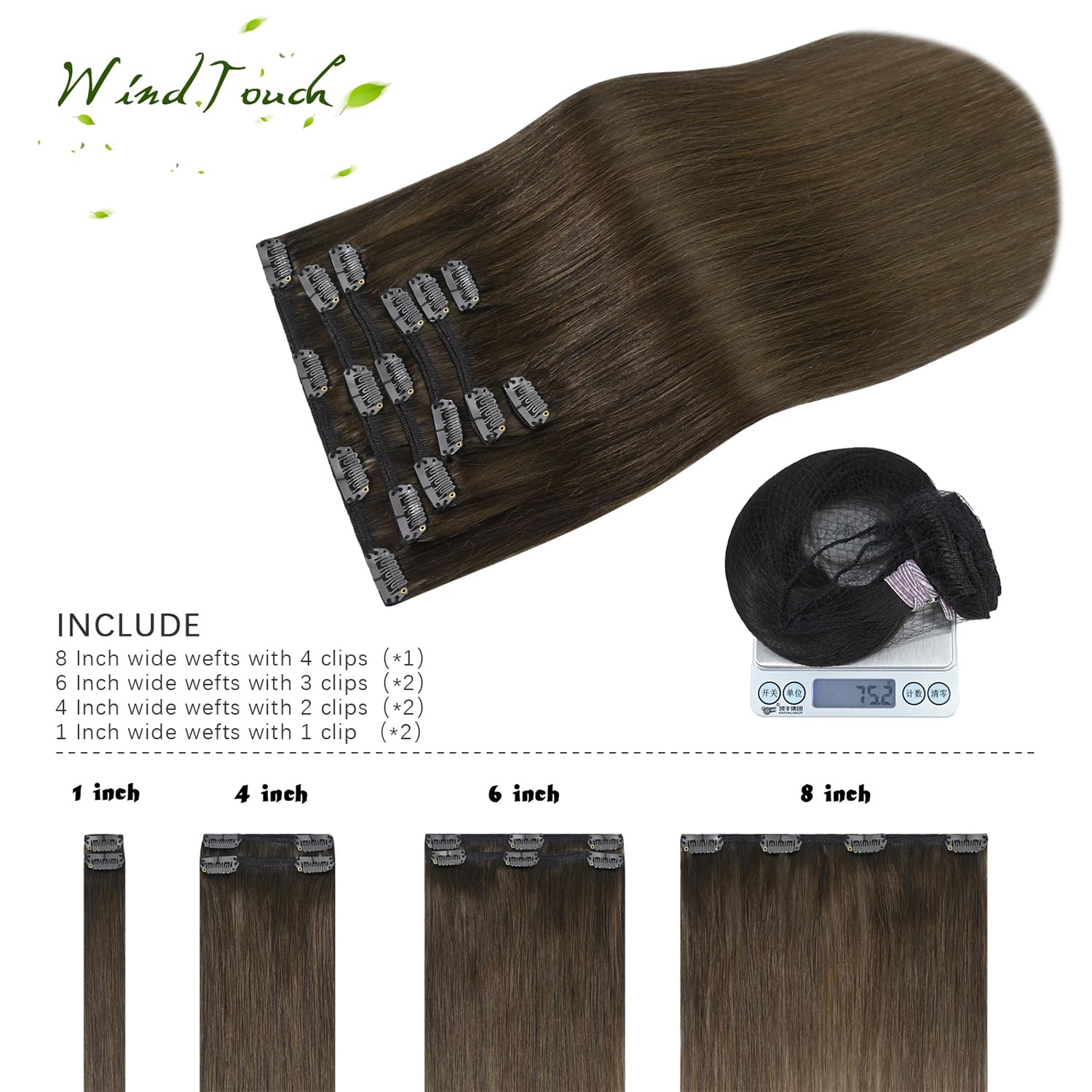 Hair Extensions Human Hair Clip In 15 Inch Medium Brown 7pcs Soft Straight Amazon.com : WindTouch Clip in Hair Extensions Real Human  main image 2