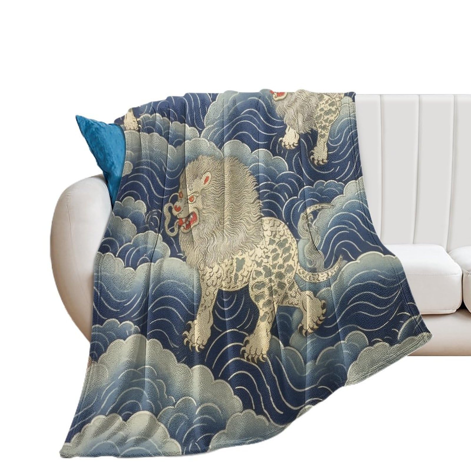 Couverture tigre du Tibet bleu en flanelle pour vos soirées cocooning au salon