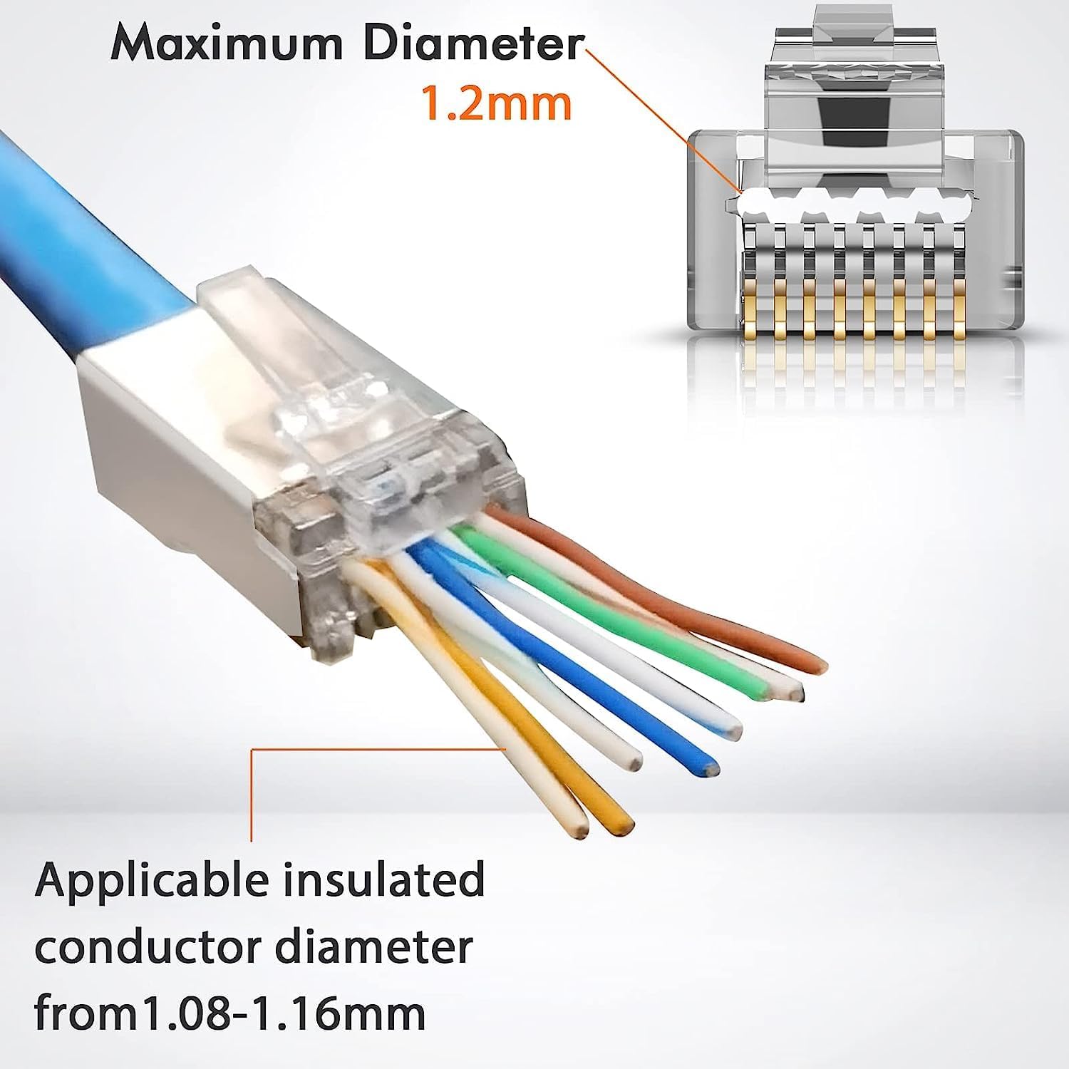 XIKKART (Pack of 100 Shielded RJ45 Cat6 Cat 6A Connectors - Gold Plated 8P8C Modular Plugs for FTP/STP Stranded Ethernet Cable & Solid Wire Plug (Pack of 100) (Cat6) 1