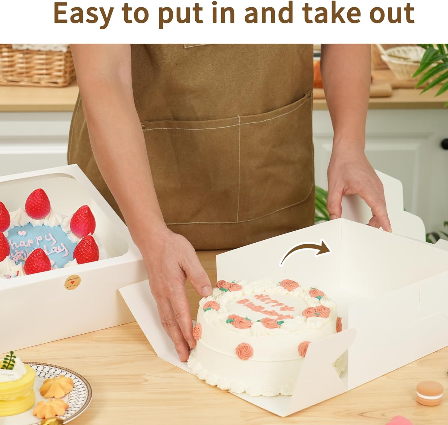 Cake Boxes with Window, 10x10x5 Inches White Bakery Containers,
