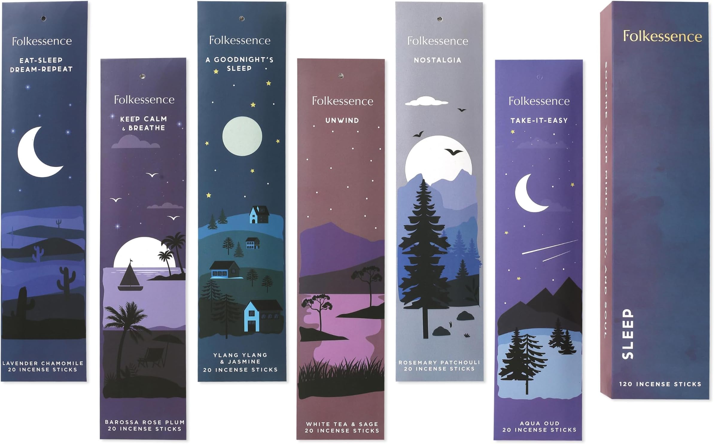 Folkulture Incense Sticks, Set of 6-120 Sticks - Rosemary, Jasmine, Lavender, Sage, Sleep Incense Sticks, Slow Burning Inscents, Natural and Non Toxic | Bakhoor Ramadan Gifts Set (Sleep)