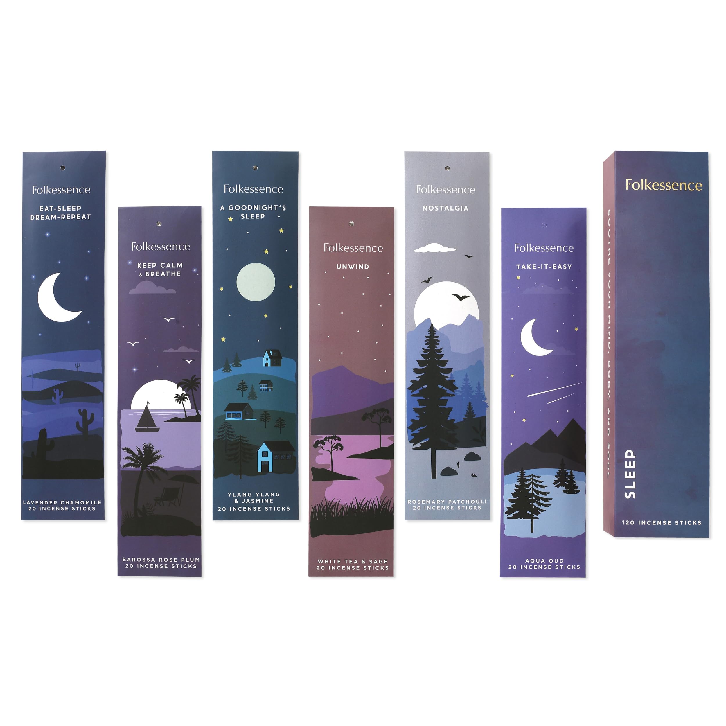 Incense Sticks, Set of 6-120 Sticks - Rosemary, Jasmine, Lavender, Sage, Sleep Incense Sticks, Slow Burning Inscents, Natural and Non Toxic | Bakhoor Ramadan Gifts Set (Sleep)