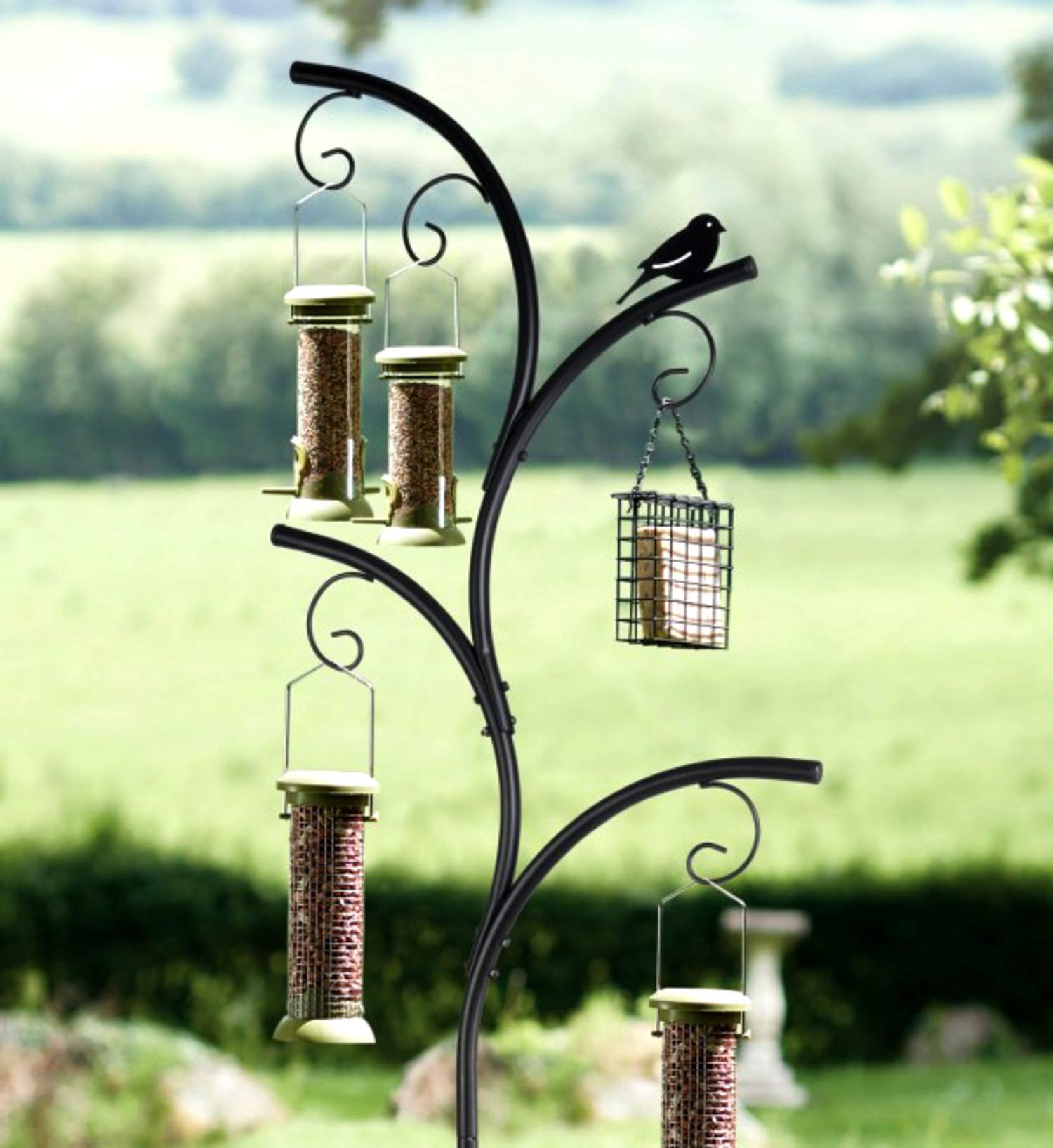 Garden Mile - Mangiatoia per uccelli selvatici, elegante stazione di alimentazione con molti ganci e rami per qualsiasi mangiatoia per uccelli come semi, arachidi, girasole e palla di grasso
