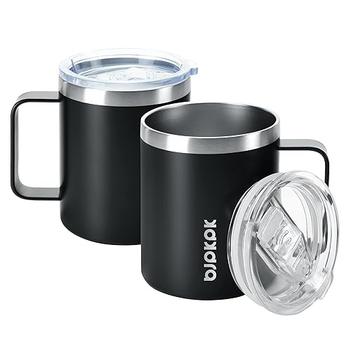 BJPKPK 2 tazas de café aisladas, vaso de café aislado de acero inoxidable de 12 onzas con tapa para bebidas calientes y bebidas frías, color rojo