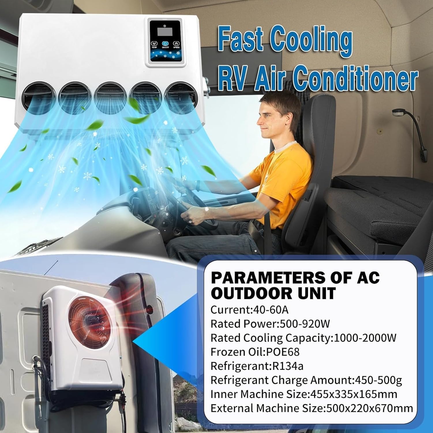 Condizionatore d'Aria Split 12V DC 10000 BTU, Silenzioso per Camper roulotte e furgoni, Sistema di Raffreddamento efficiente per soggiorni e Caravan