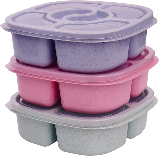 Snack Conteneurs, 4 Boîte à snack Bento réutilisable, 4 Compartiments Préparation des repas Conteneurs pour les enfants Adultes, Conteneur d'aliments divisés pour les voyages scolaires