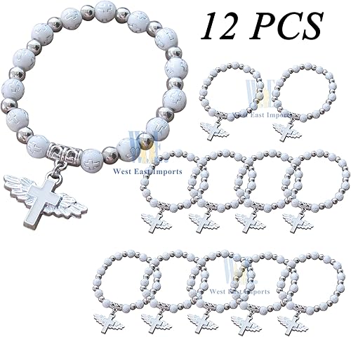 Miniatura 2 de WE Pulsera de cruz de ala de ángel (12 piezas) para bautizo/recuerdo de bautizo/bautizo recuerdos color plateado/evento de iglesia, Madera, No es