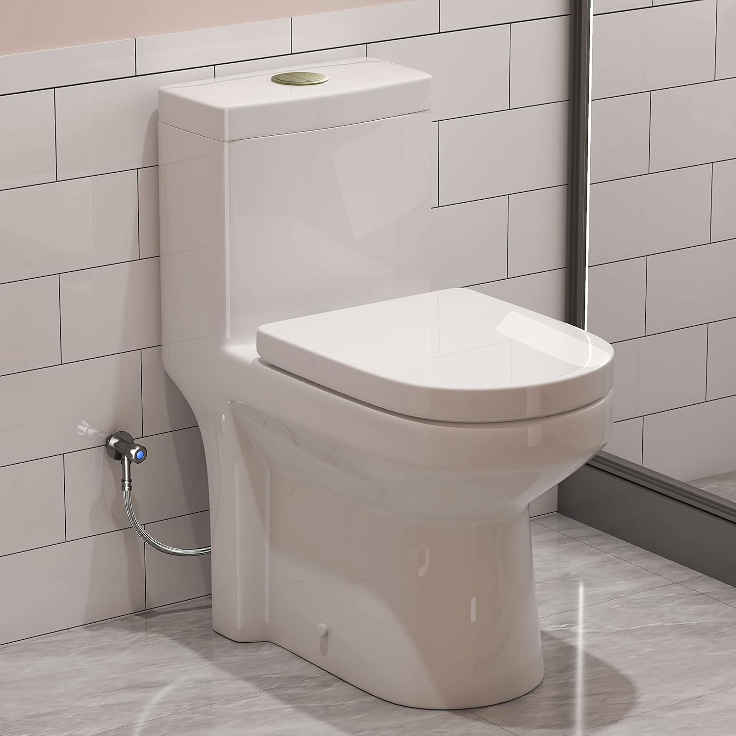 HOROW One Piece Small Toilet with Gold Flush Button, Compact 25" Length Dual Flush 1.1/1.6 GPF Short Toilet for Bathroom, Water Saving Bowl with Soft Close Seat, 12" Rough-In, White