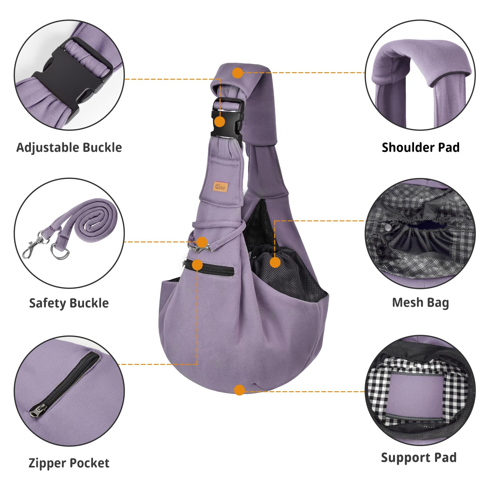 CUBY Transportador para Perros y Gatos, Bolsa Reversible de Manos Libres para Mascotas, diseño de Bolsa Suave, Adecuada para Cachorros, Perros pequeños, Gatos al Aire Libre (Morado, Correa de Ajuste