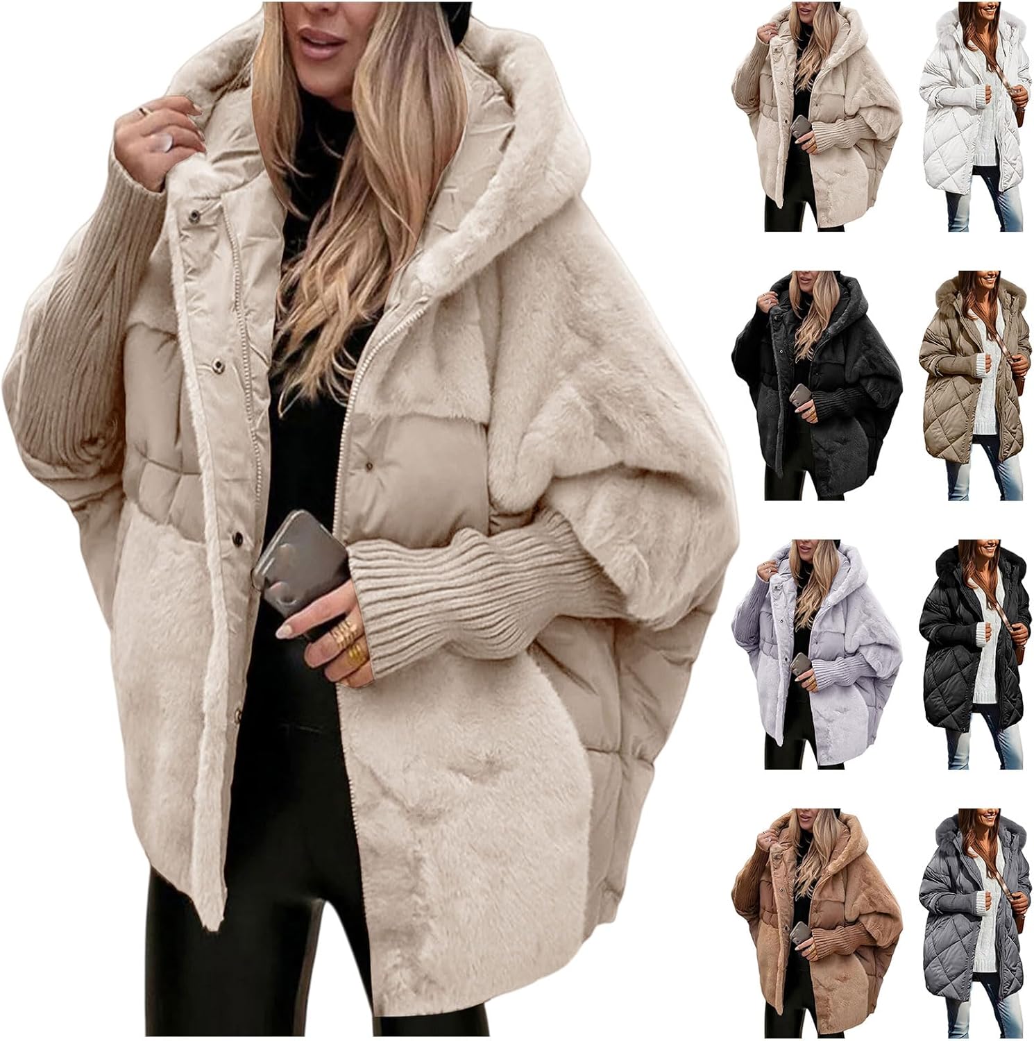 Womens Puffer Jacket Lightweight Patchwork Padded Down Jacket Coats Comfy Warm Winter Outwear Quilted Coat Overcoat