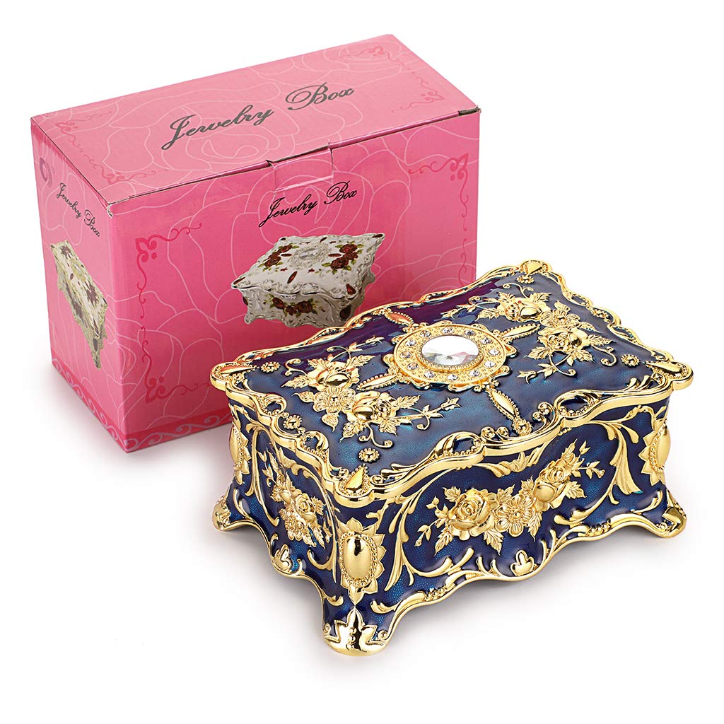 Joyero de metal vintage, organizador rectangular de dos capas, caja de almacenamiento, caja de almacenamiento ornamentada del tesoro, caja decorativa de joyería, caja de regalo de recuerdo para 9