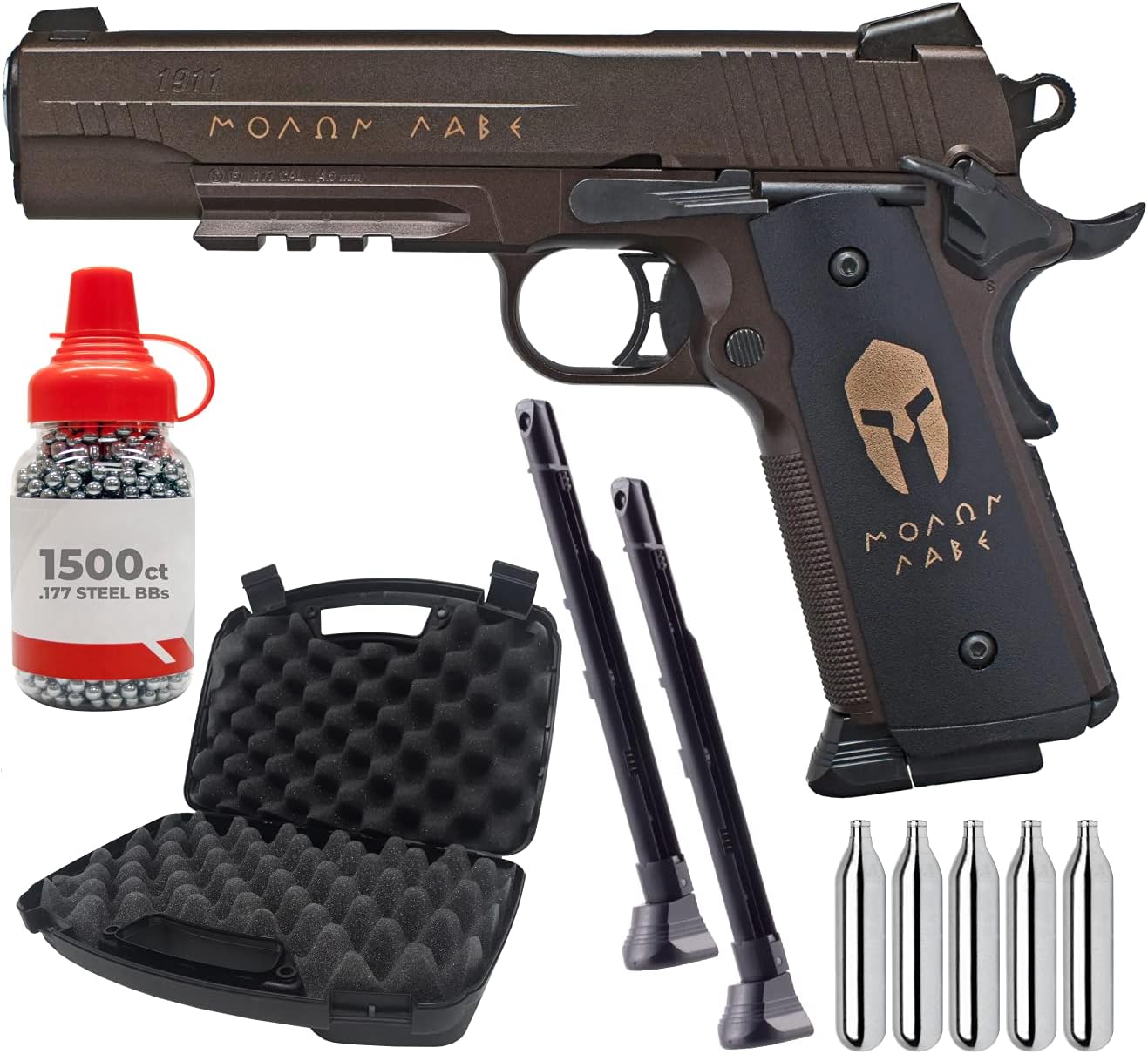 Sіg Sauer 1911 .177 Cal Full Metal Blowback CO2 BB Air Pistol with Wearable4U Bundle (+BBS+CO2+Hard Case+2Mags, Spartan)