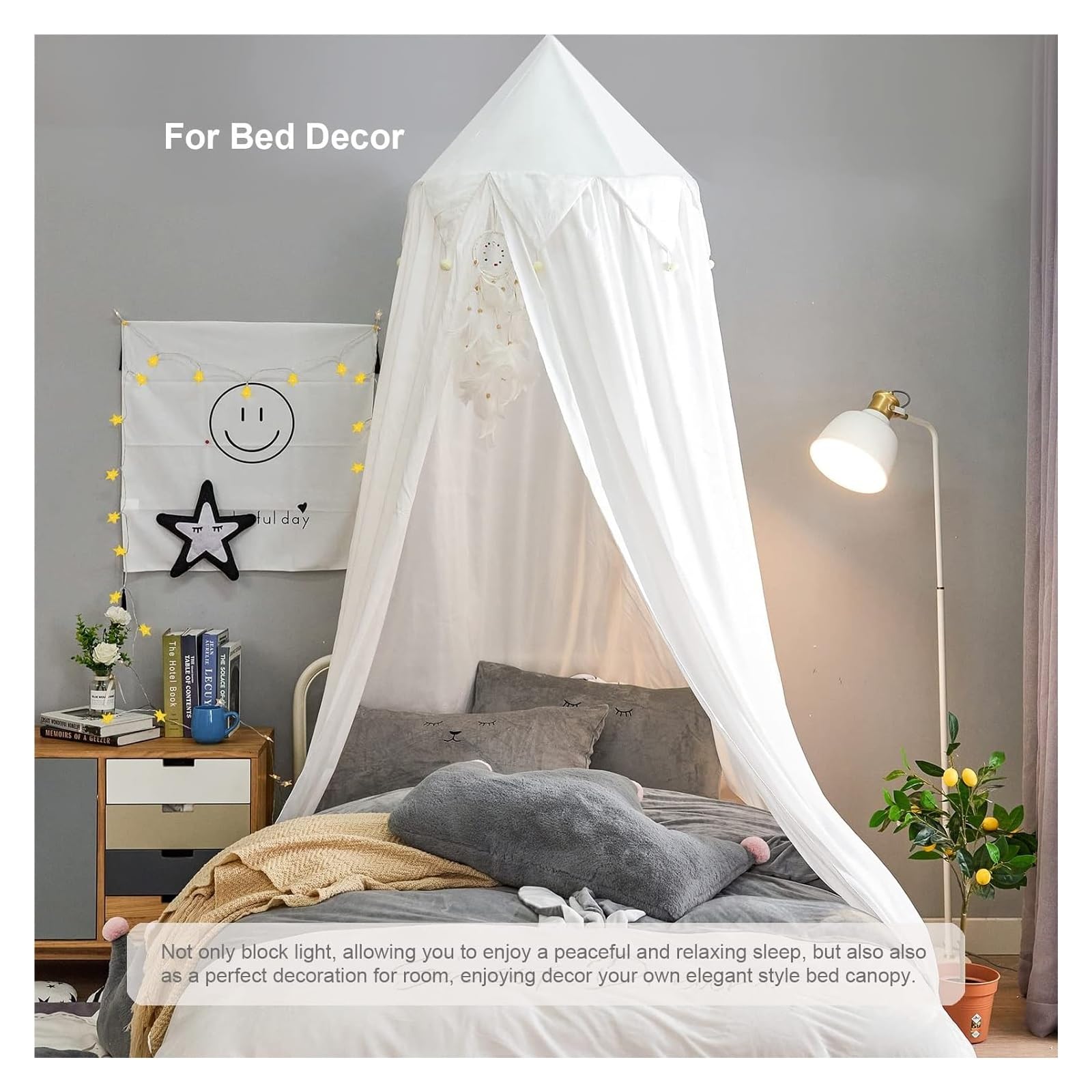 Tenda da Letto, Baldacchino da Letto, baldacchino sospeso a Cupola Rotonda for mazzetta for Bambini Arredamento della Camera for Angolo di Lettura Castello Gioco for Interni ed Esterni(White)