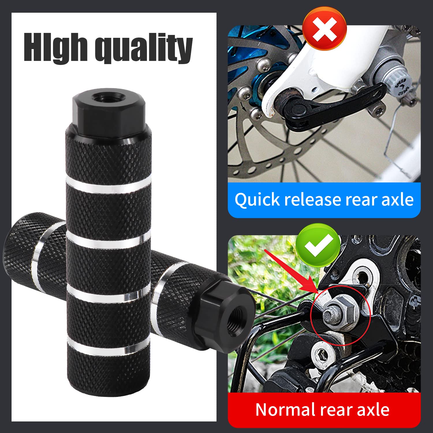 2Pcs Clavijas de bicicleta, Aluminio Bicicleta Pie Clavijas BMX Antideslizante Pies Traseros Pedales para BMX Stunt Pegs, Bicicletas de Montaña Pasajeros Ciclismo Accesorios (negro)