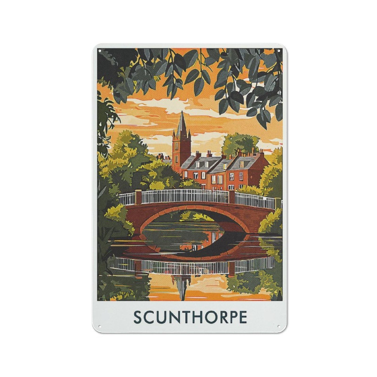 Junmoney Style Retro Metal Wall Sign 30X20cm With Scunthorpe Bridge Sunset For Hallway Wall, Suited To Hallway Decor Lovers